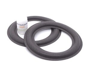 Kit de réparation haut-parleur composé de 2 suspensions caoutchouc garantie à vie 12 cm et d'une colle adaptée. Ce kit facile à installer permet de rénover une paire d'enceintes