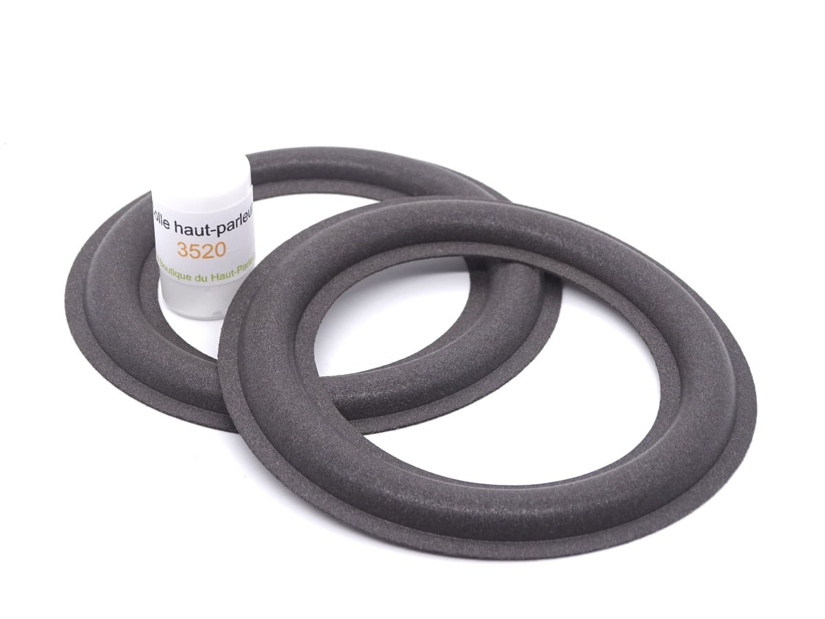 shp-127-04 Kit de réparation haut-parleur composé de 2 suspensions caoutchouc garantie à vie 12 cm et d'une colle adaptée. Ce kit facile à installer permet de rénover une paire d'enceintes