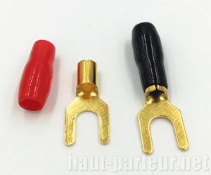 Paire de cosses fourche dorées à sertir cable 2.5mm²