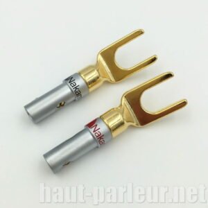 Paire de cosses fourche dorées à visser câble 4mm²