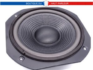 Haut-parleur Hi-Fi de remplacement 27,5 cm à châssis carré 60 watts 8 ohms 90 dB. Membrane en pulpe de cellulose pressée vernie. Suspensions mousse.